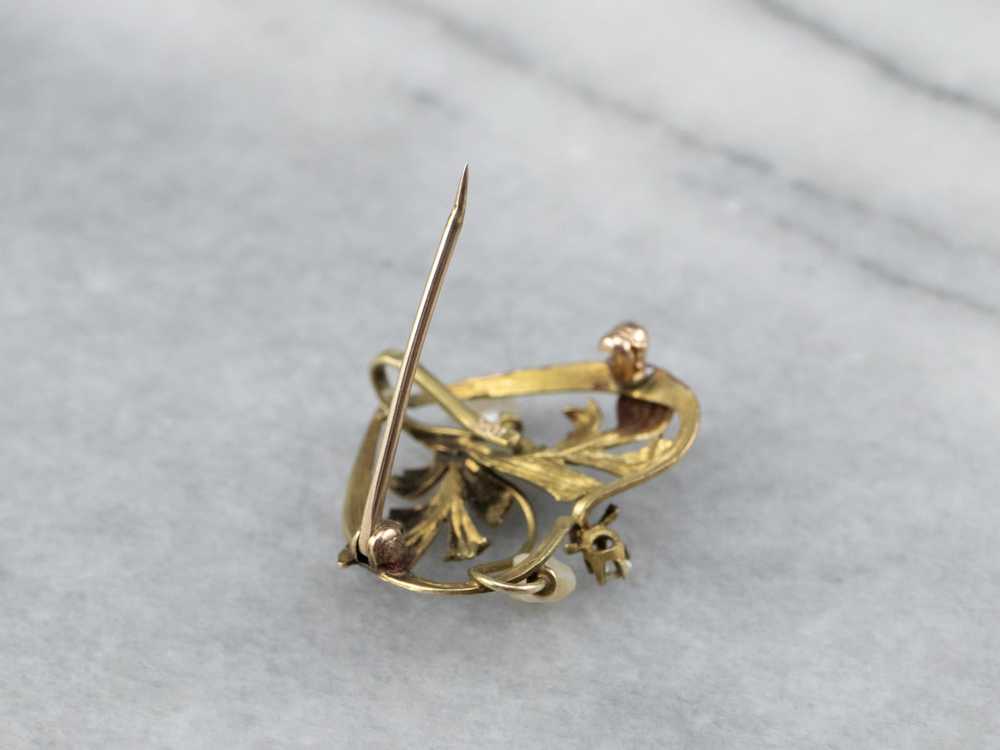 Antique Gold Natural Pearl and Diamond Pin - image 6