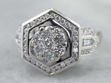 Alito Diamond Cluster 18K White Gold Engagement R… - image 1