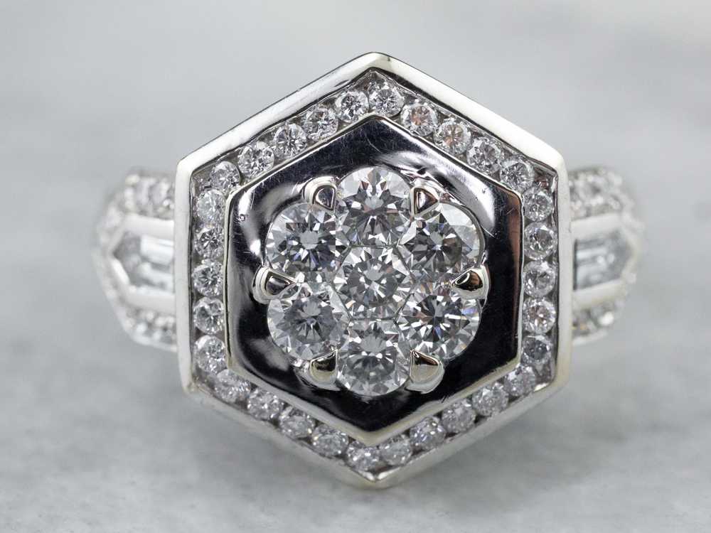 Alito Diamond Cluster 18K White Gold Engagement R… - image 2