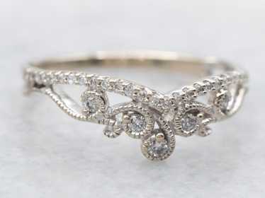 White Gold Ornate Crown Diamond Guard Wedding Band - image 1