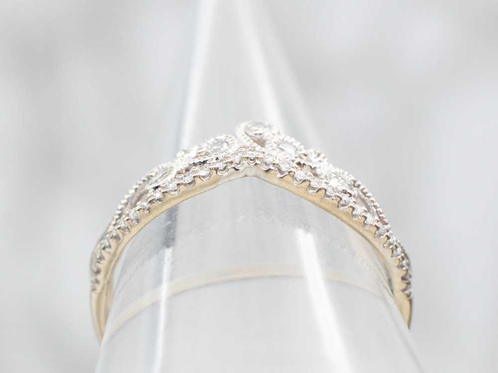 White Gold Ornate Crown Diamond Guard Wedding Band - image 3