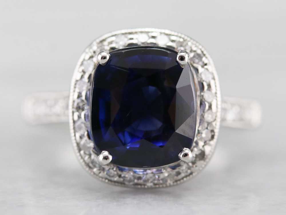 Cushion Cut Sapphire and Diamond Halo Ring - image 1