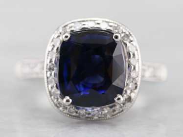 Cushion Cut Sapphire and Diamond Halo Ring - image 1