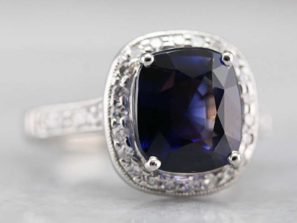 Cushion Cut Sapphire and Diamond Halo Ring - image 2