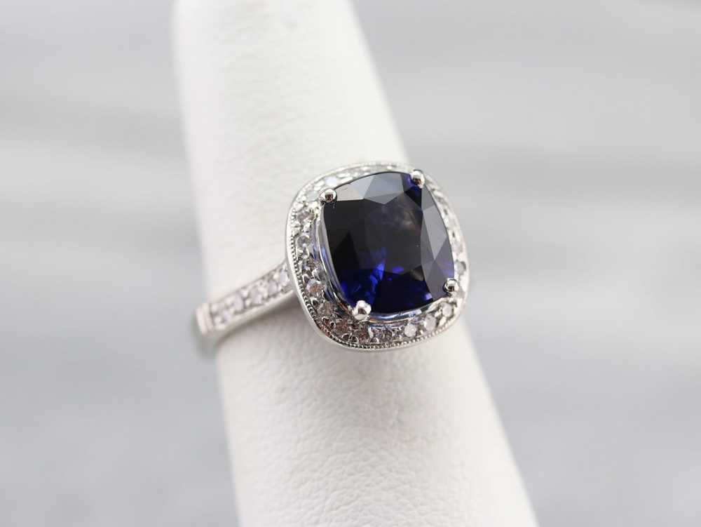 Cushion Cut Sapphire and Diamond Halo Ring - image 5