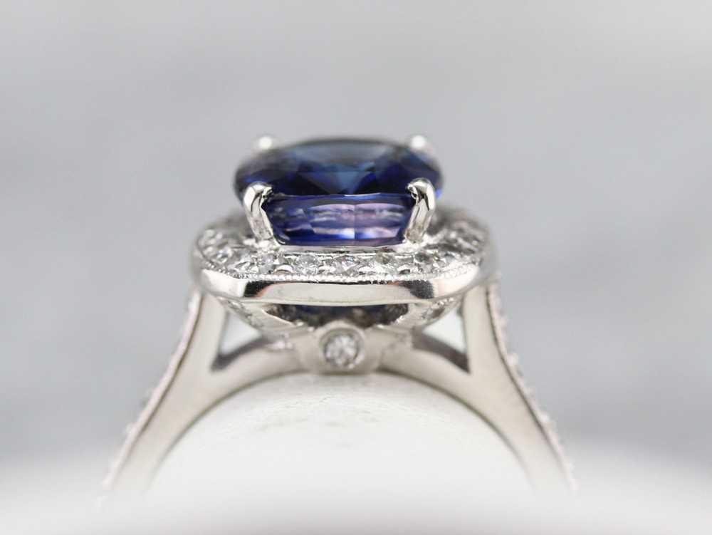 Cushion Cut Sapphire and Diamond Halo Ring - image 6