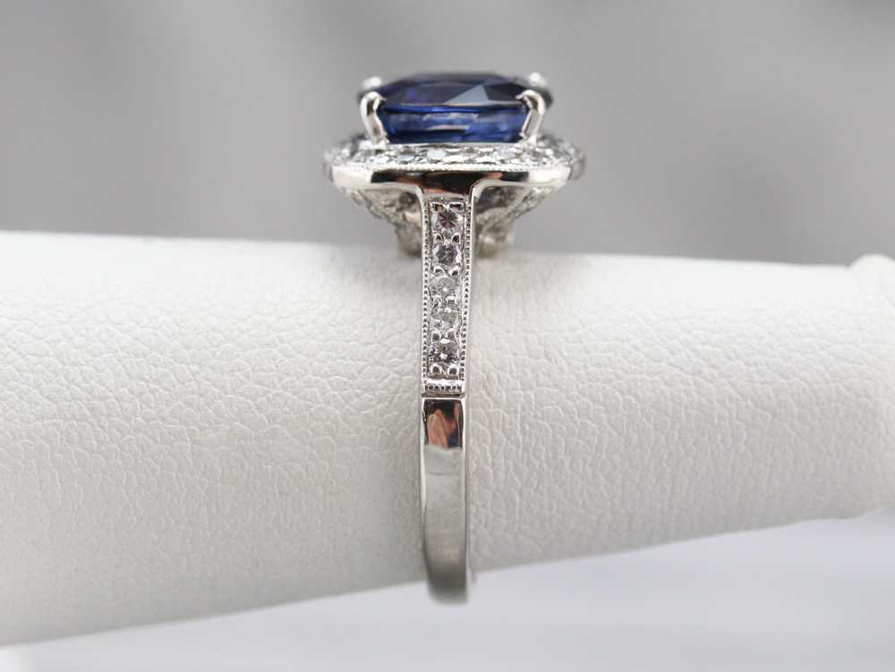 Cushion Cut Sapphire and Diamond Halo Ring - image 7