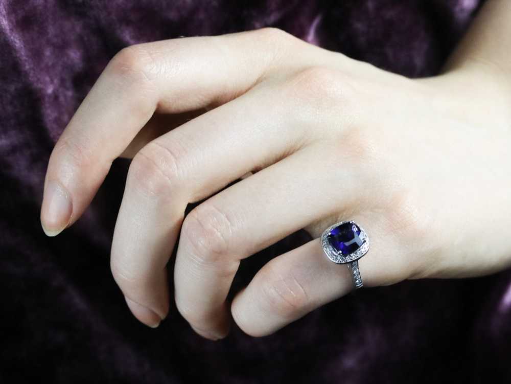 Cushion Cut Sapphire and Diamond Halo Ring - image 8