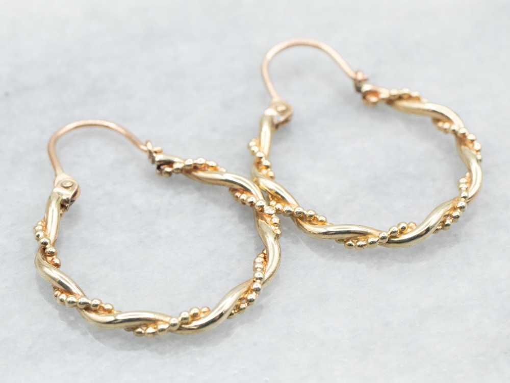 Yellow Gold Twisted Hoop Earrings - image 1