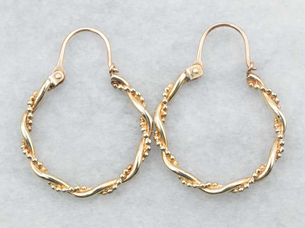 Yellow Gold Twisted Hoop Earrings - image 2