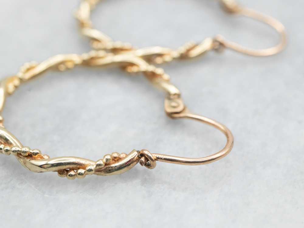 Yellow Gold Twisted Hoop Earrings - image 3