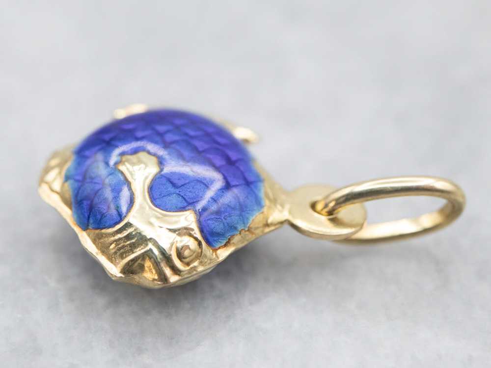 Vintage Gold Blue Enamel Fish Charm Pendant - image 2