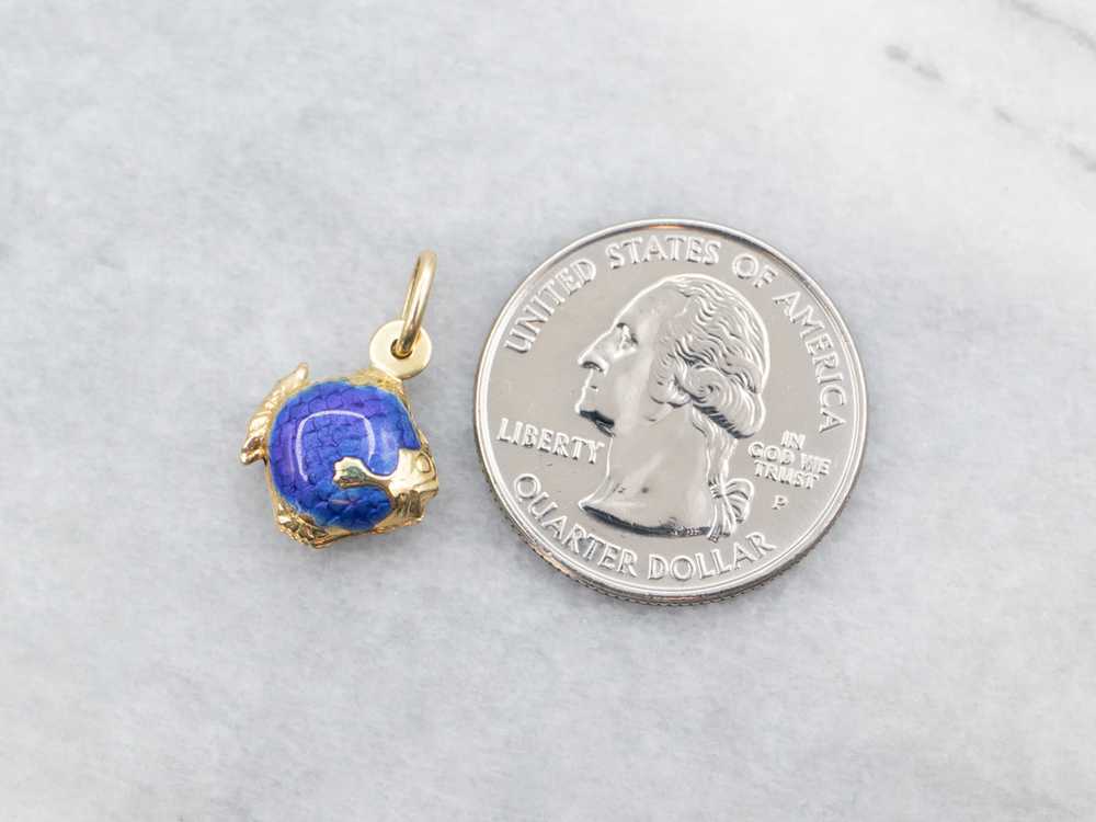 Vintage Gold Blue Enamel Fish Charm Pendant - image 3