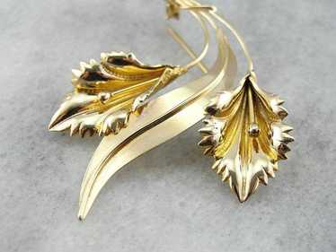 Sweeping Double Floral Yellow Gold Brooch - image 1