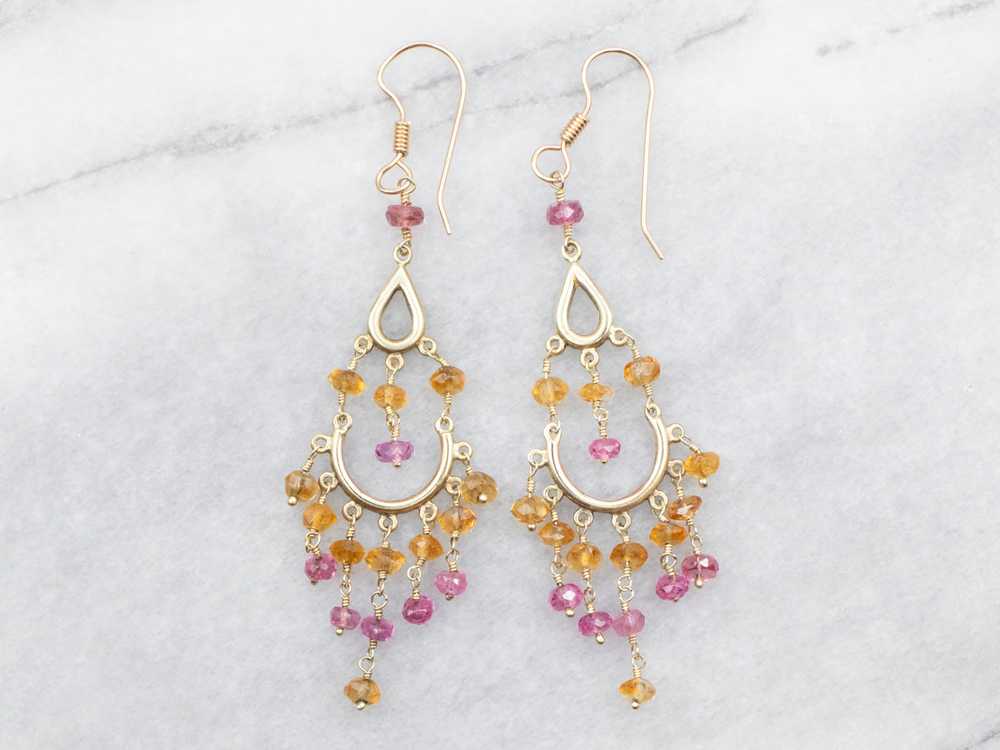 Yellow Gold Citrine and Pink Tourmaline Drop Dang… - image 1