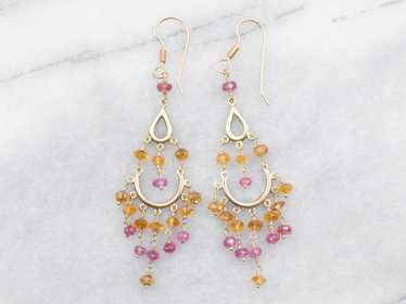 Yellow Gold Citrine and Pink Tourmaline Drop Dang… - image 1