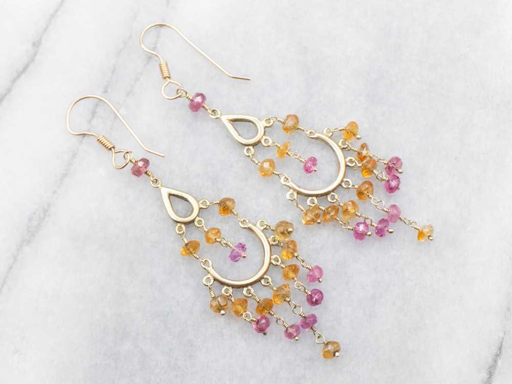 Yellow Gold Citrine and Pink Tourmaline Drop Dang… - image 2