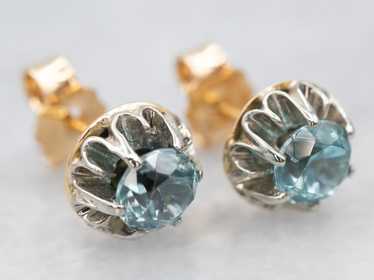 Two Tone Gold Blue Zircon Stud Earrings - image 1