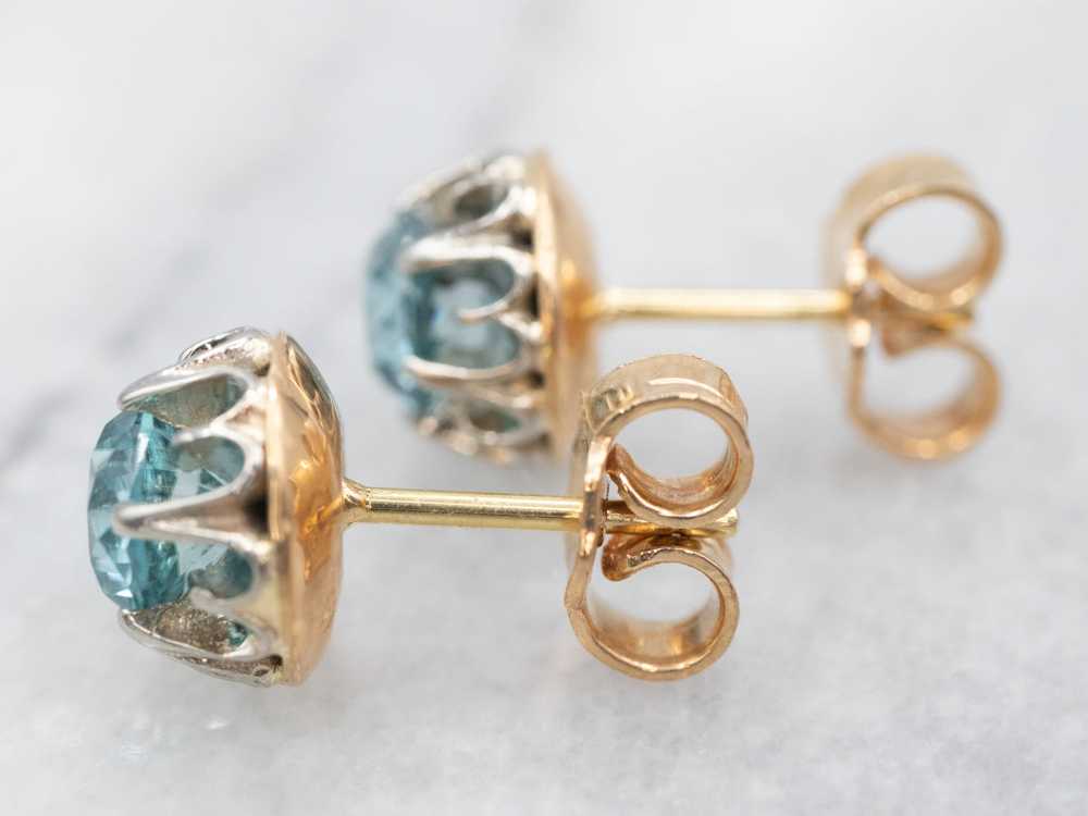 Two Tone Gold Blue Zircon Stud Earrings - image 3