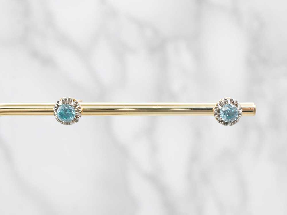 Two Tone Gold Blue Zircon Stud Earrings - image 5