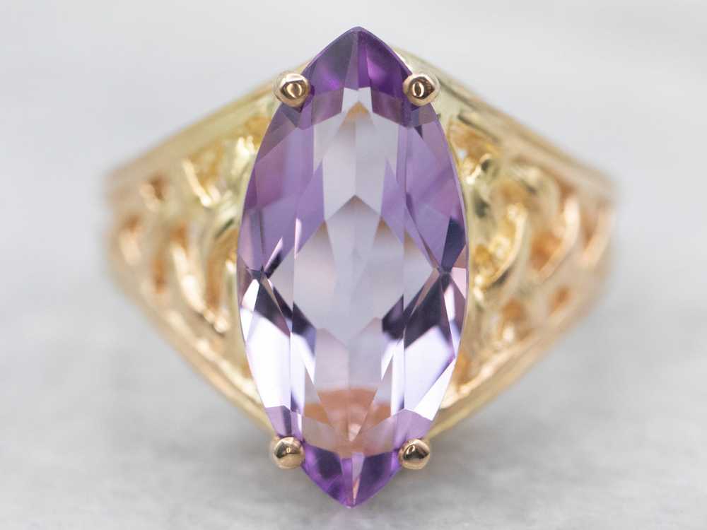 Yellow Gold Marquise Cut Amethyst Solitaire Ring - image 1