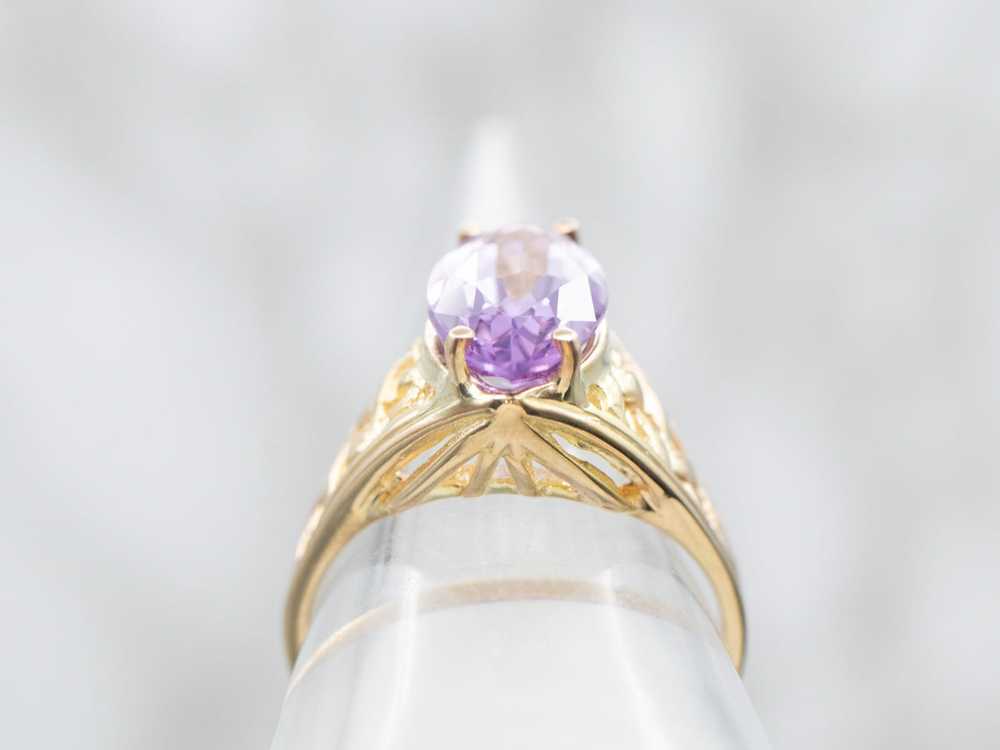 Yellow Gold Marquise Cut Amethyst Solitaire Ring - image 3