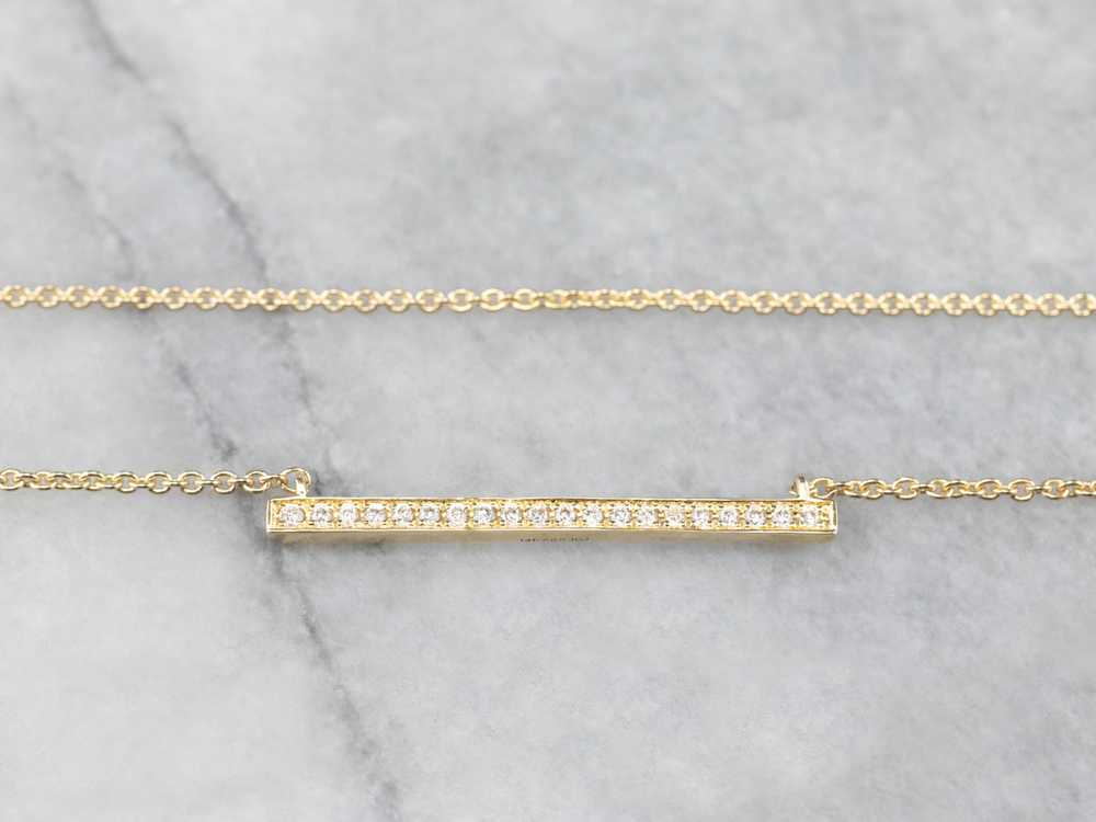 Sleek Yellow Gold Diamond Bar Necklace - image 4