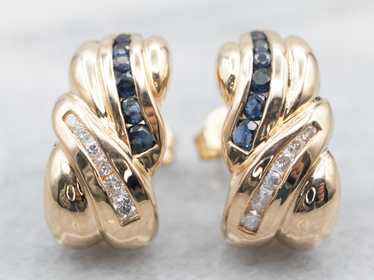 Yellow Gold 1980's Sapphire and Diamond Swirling … - image 1