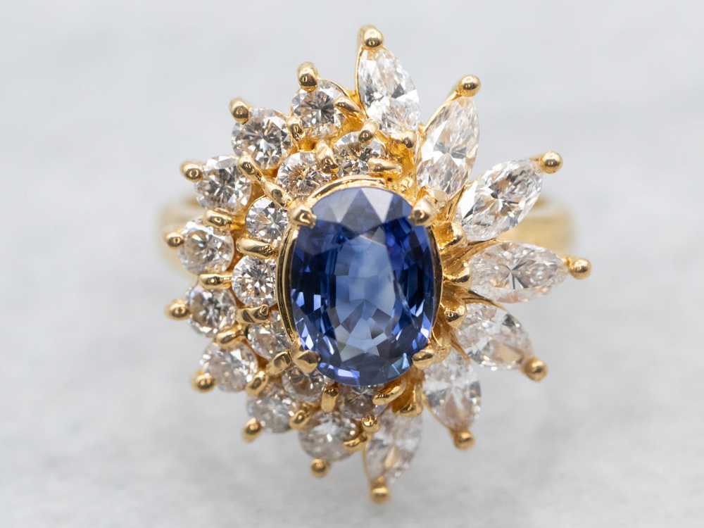 Yellow Gold Oval Cut Sapphire Engagement Ring wit… - image 1