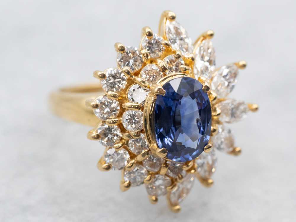 Yellow Gold Oval Cut Sapphire Engagement Ring wit… - image 2