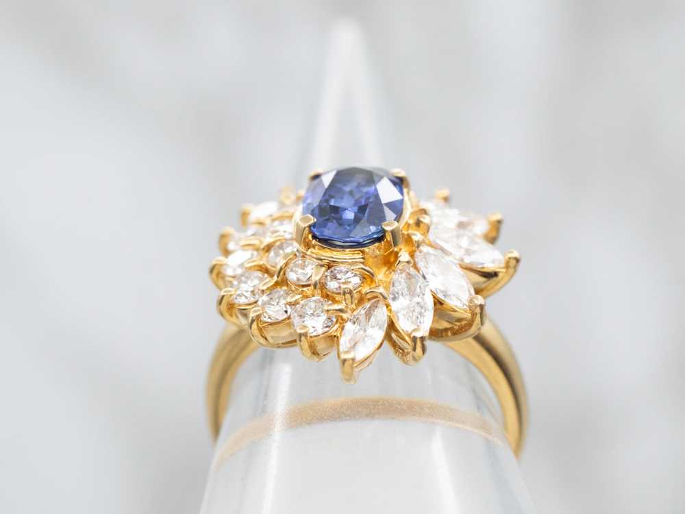 Yellow Gold Oval Cut Sapphire Engagement Ring wit… - image 3