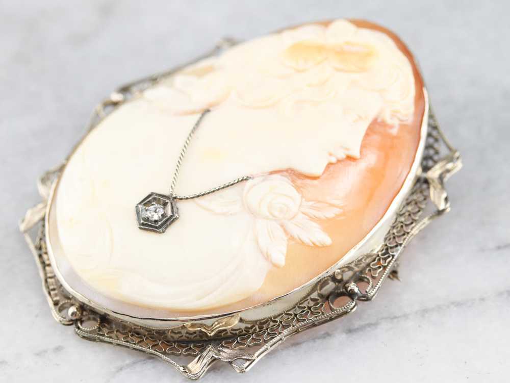 Art Deco Diamond Cameo Brooch or Pendant - image 2