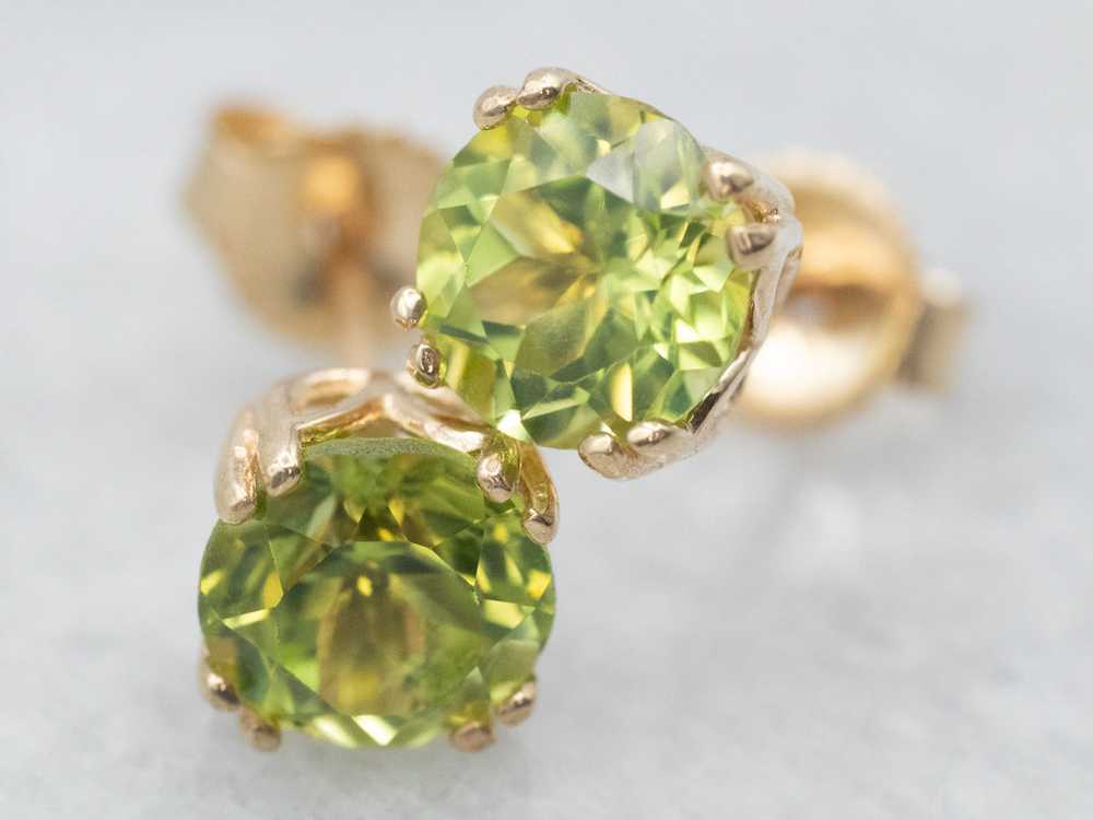 Yellow Gold Peridot Stud Earrings - image 2