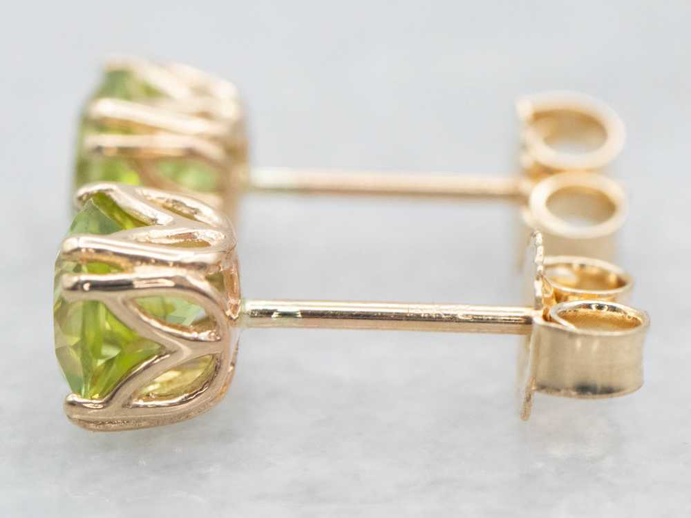 Yellow Gold Peridot Stud Earrings - image 3