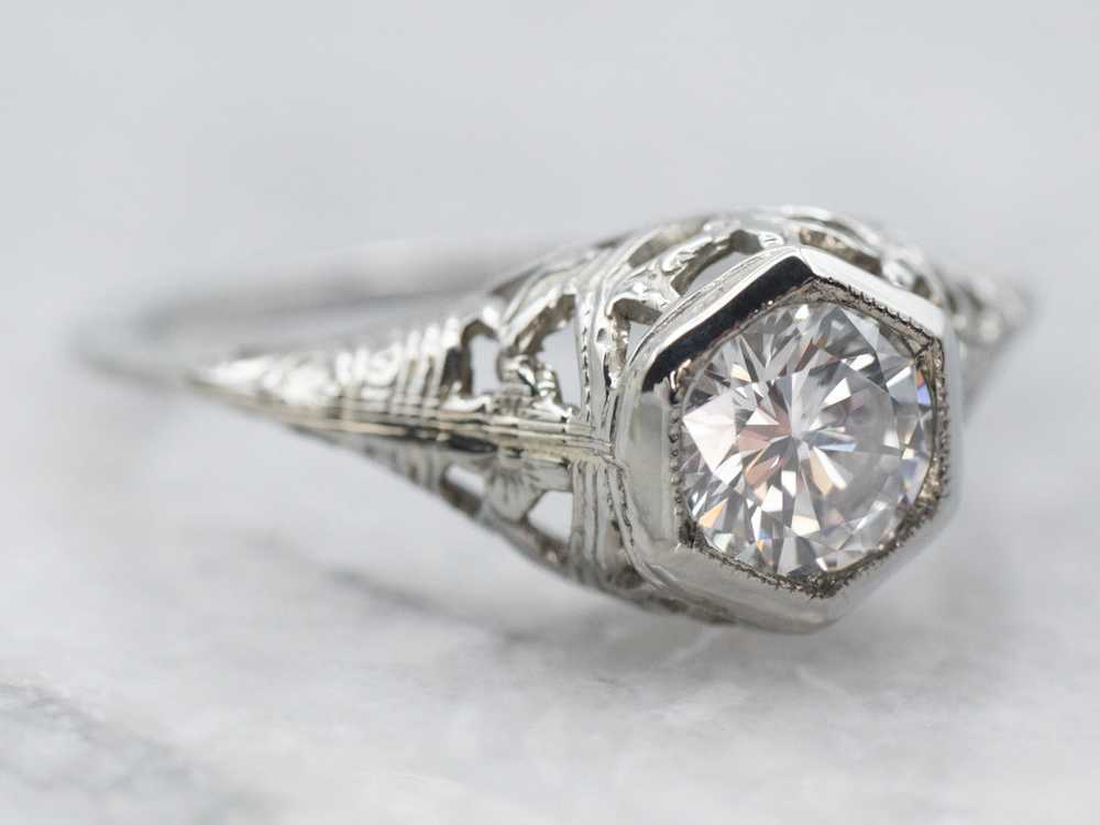 Floral Art Deco Diamond Engagement Ring - image 1