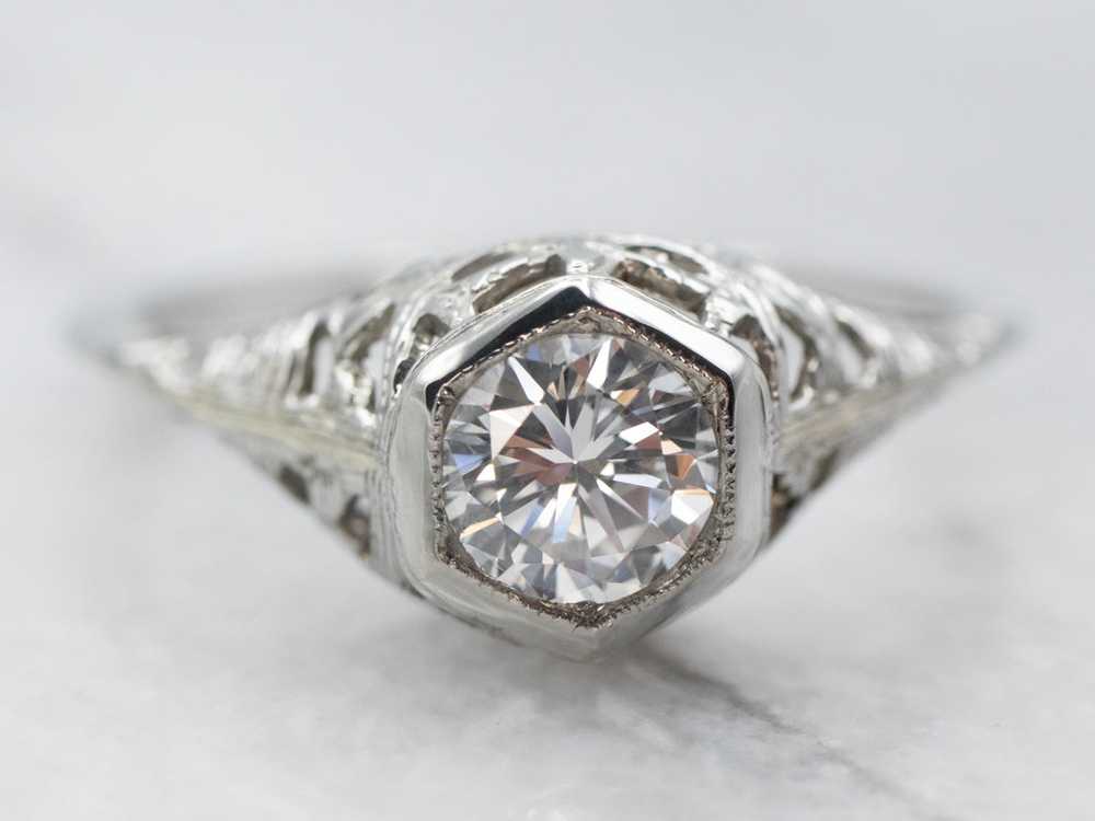 Floral Art Deco Diamond Engagement Ring - image 2