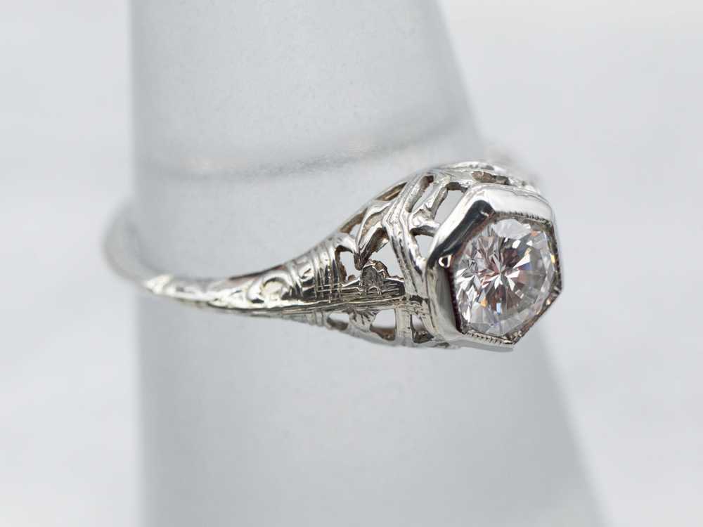 Floral Art Deco Diamond Engagement Ring - image 3