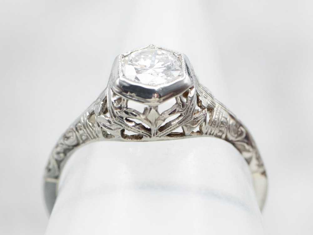 Floral Art Deco Diamond Engagement Ring - image 4