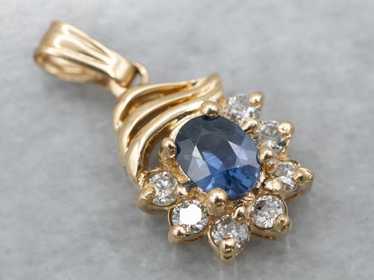 Vintage Gold Sapphire and Diamond Pendant - image 1