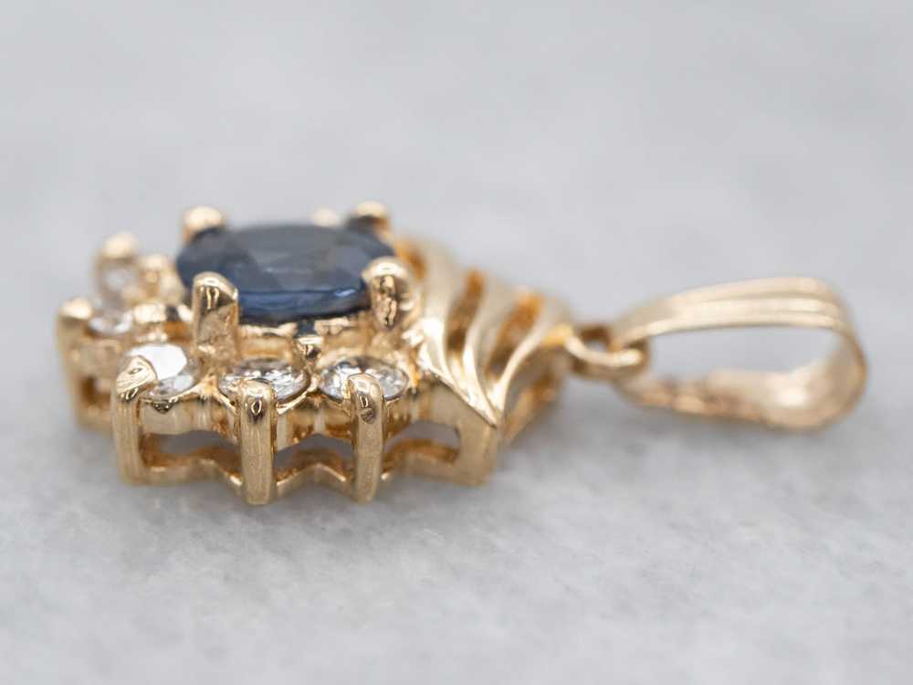 Vintage Gold Sapphire and Diamond Pendant - image 2