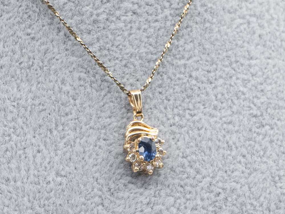 Vintage Gold Sapphire and Diamond Pendant - image 5