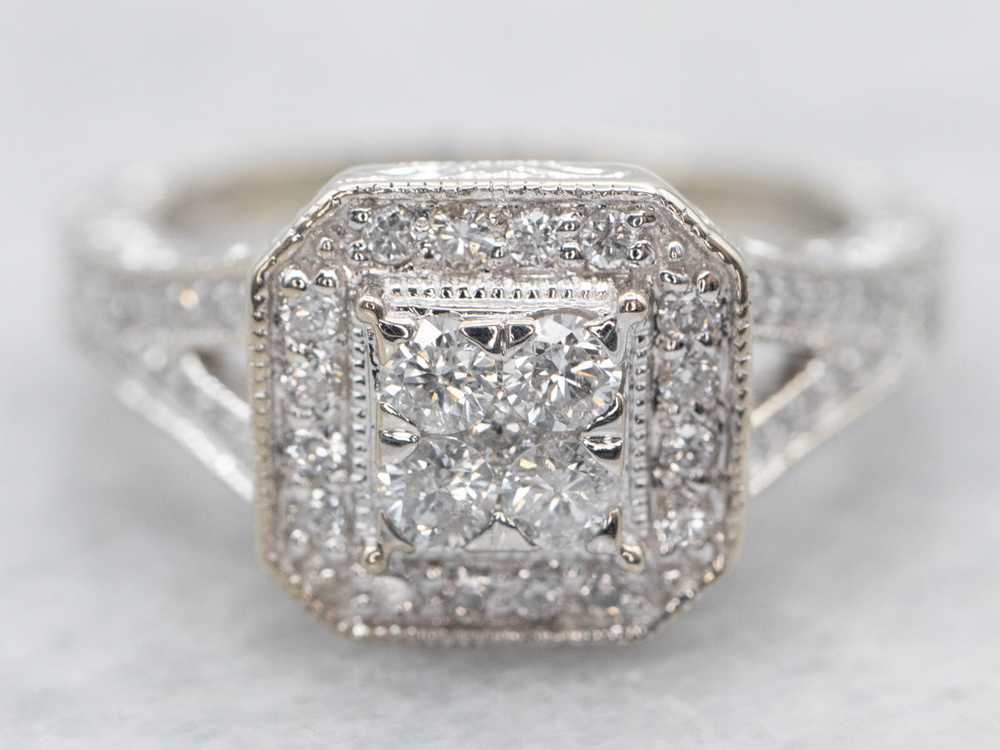 Sparkling Diamond Cluster Halo Engagement Ring - image 1