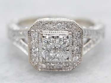 Sparkling Diamond Cluster Halo Engagement Ring - image 1