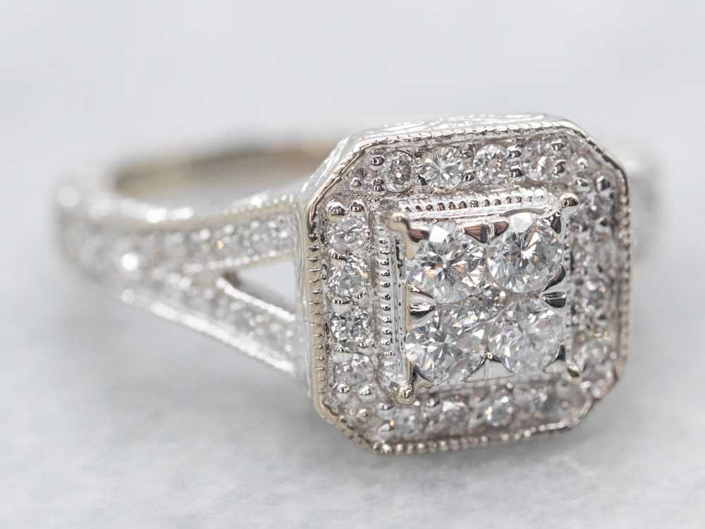 Sparkling Diamond Cluster Halo Engagement Ring - image 2