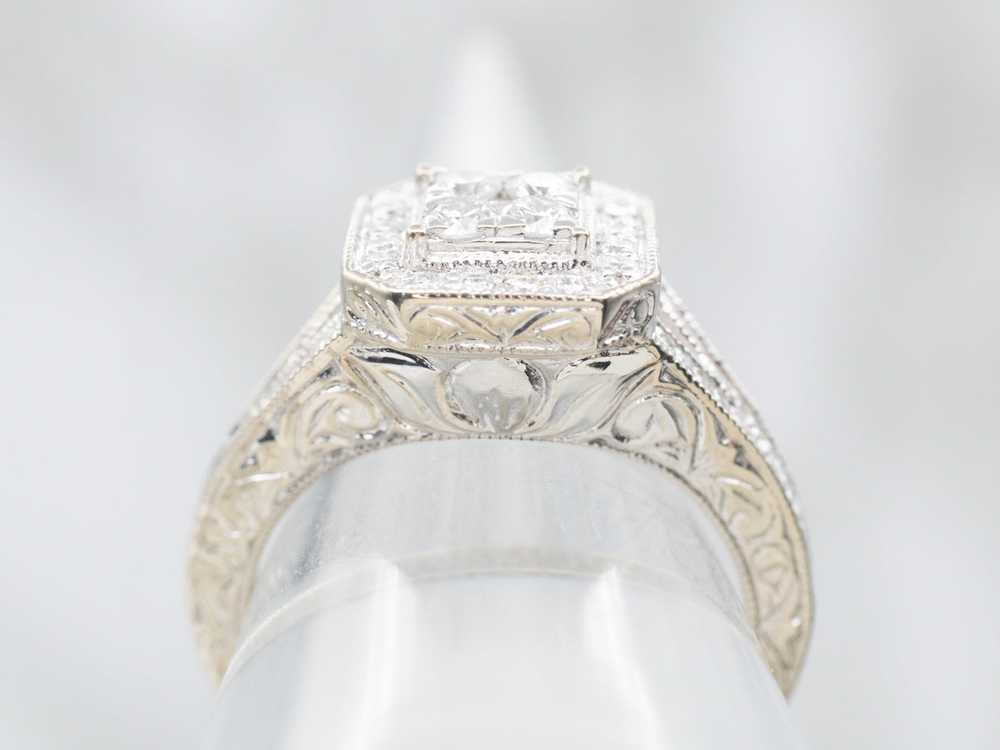 Sparkling Diamond Cluster Halo Engagement Ring - image 3