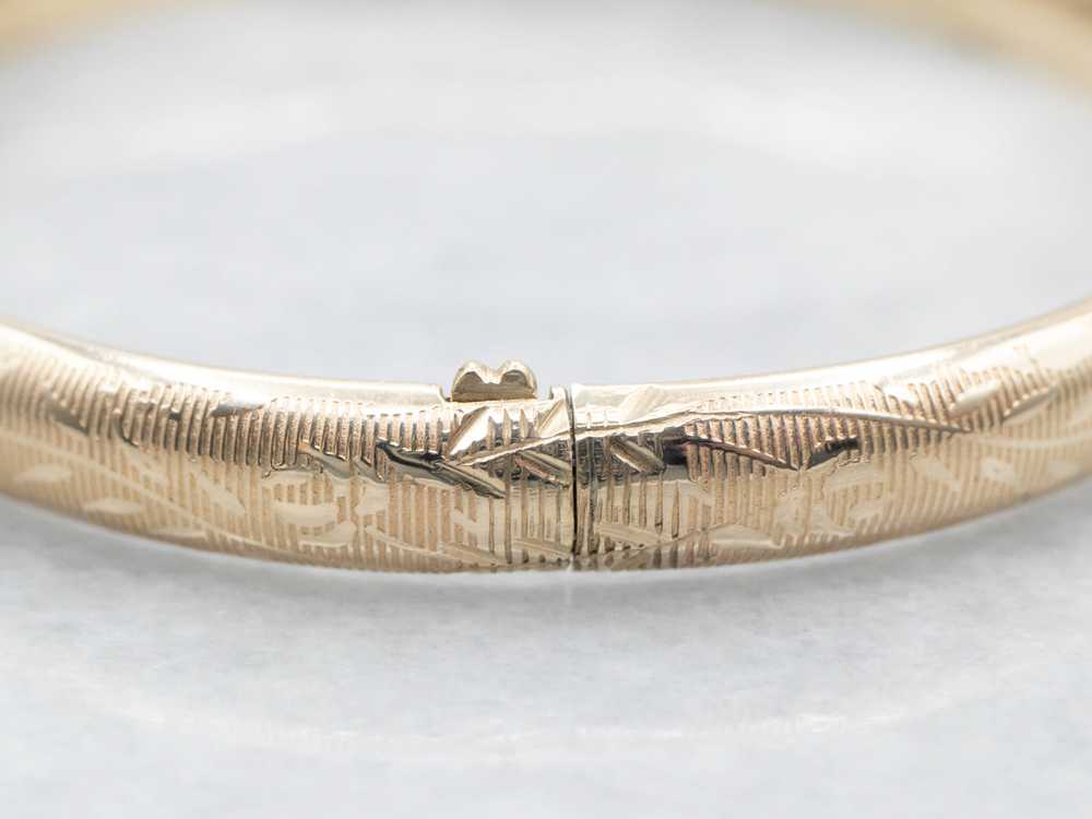 Engraved Gold Hinged Bangle Bracelet - image 2