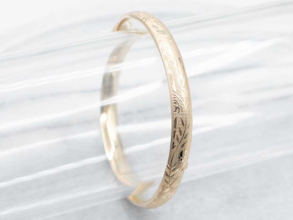 Engraved Gold Hinged Bangle Bracelet - image 5