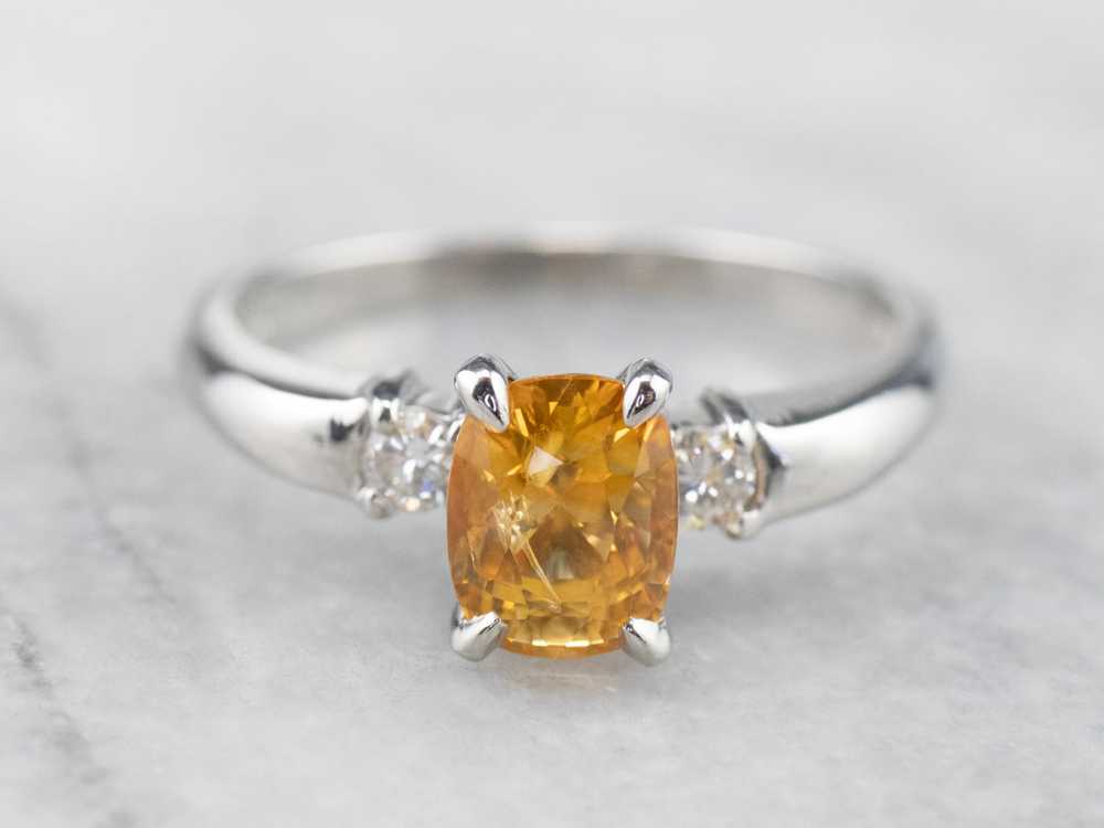 Yellow Sapphire Platinum and Diamond Ring - image 1