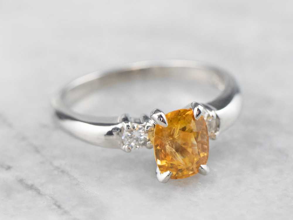 Yellow Sapphire Platinum and Diamond Ring - image 2