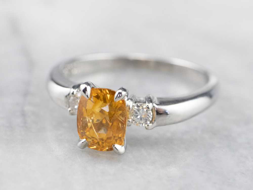 Yellow Sapphire Platinum and Diamond Ring - image 3